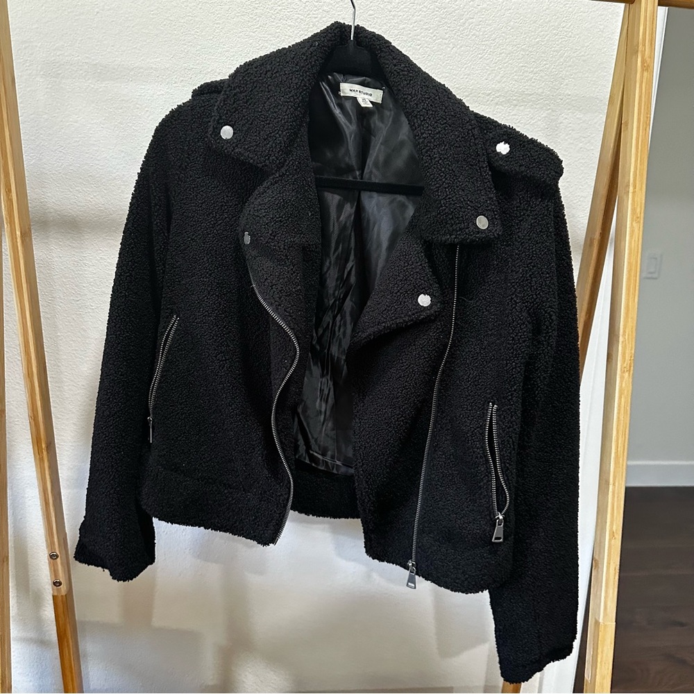 Max Studio teddy bomber zip jacket
